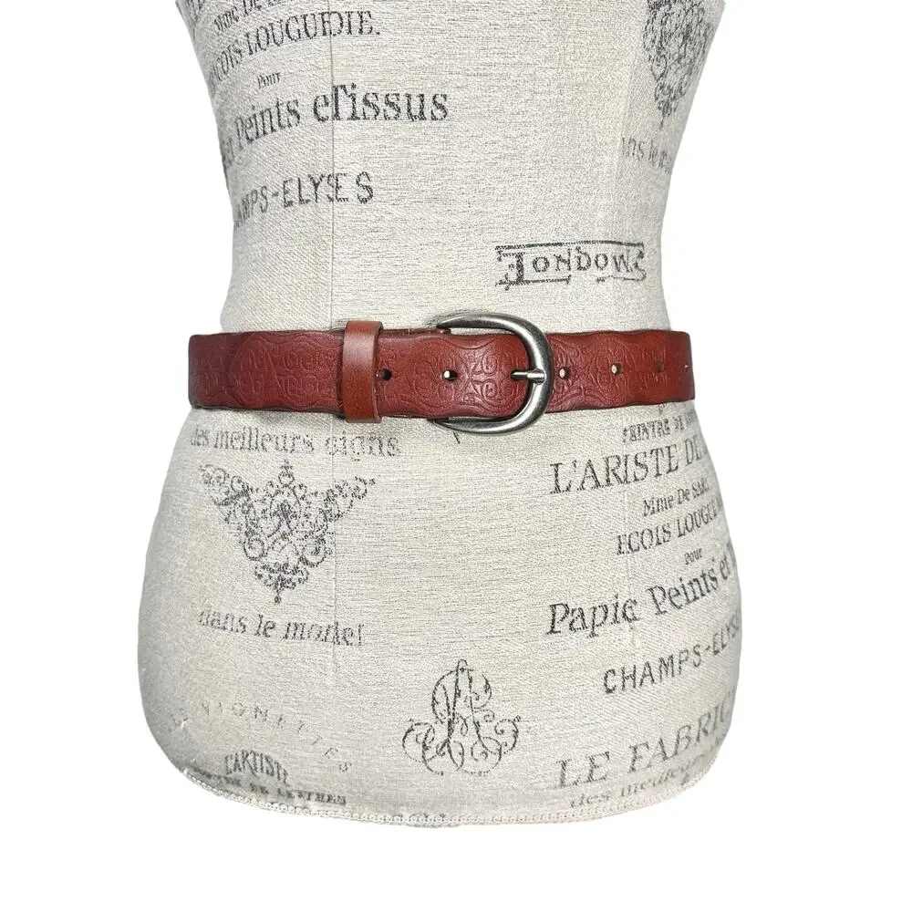 Kimchi Blue | Women | Brown Embossed 100% Leather Belt | Size Small